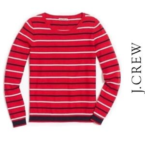 🆕 J. Crew Crewneck Red Sweater with Stripes. NWT